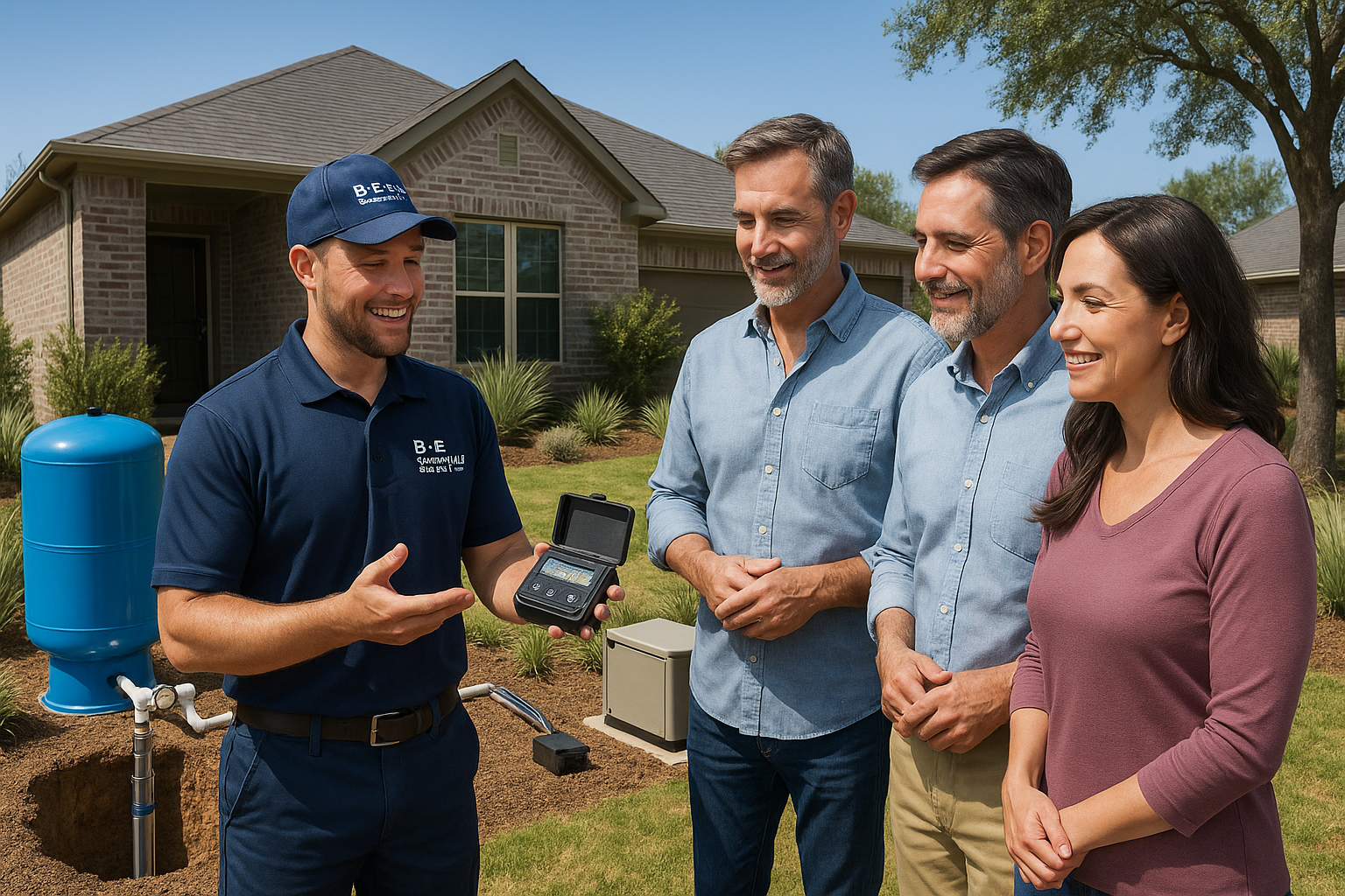 B-E Waterwell team consulting with a homeowner about water well service in North Houston