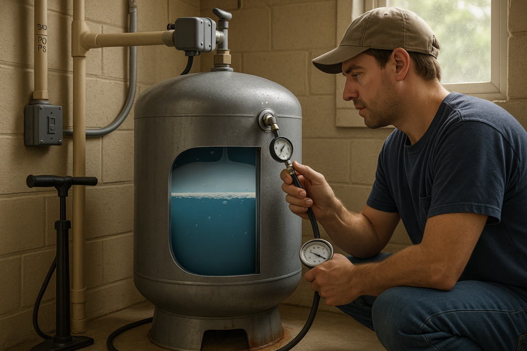 Technician diagnosing internal issues home water pump